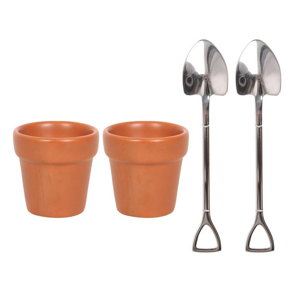 Plant Pot Ceramic Egg Cup Set with Shovel