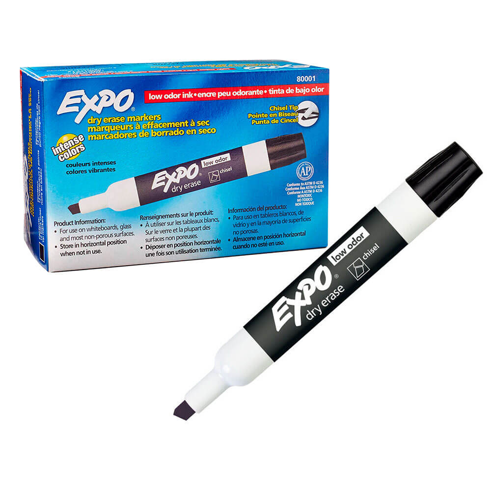 Expo trocken abwischbarer Whiteboard-Marker mit Keilspitze, 12 Stück