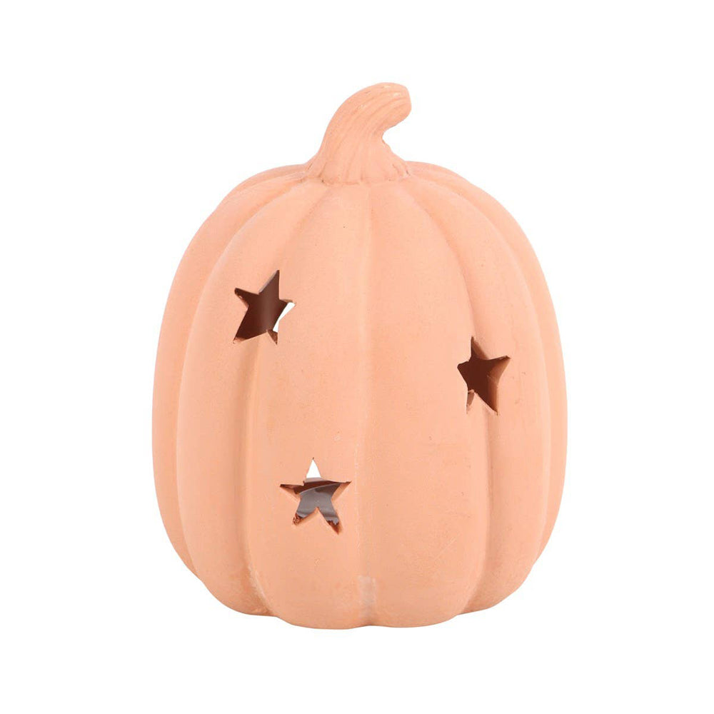 Neutral Terracotta Pumpkin Tealight Holder with Stars